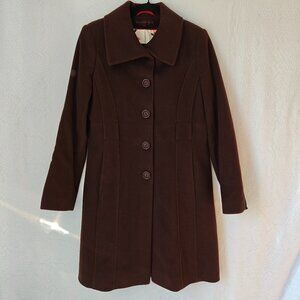 VIA SPIGA Wool Cashmere Blend Coat with Floral Lining Chocolate Brown Size 6